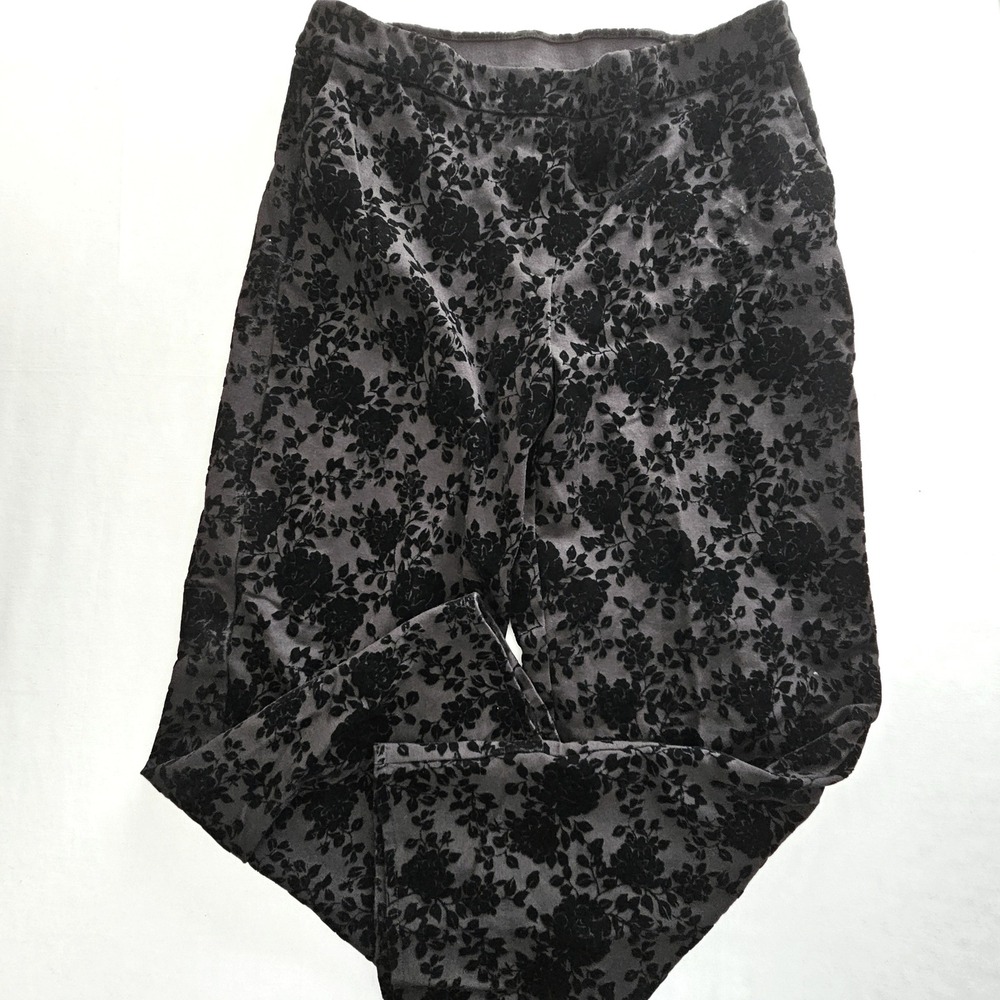 Joie Womens Black Floral Burnout Velvet Wide Leg Pull On Pants Large